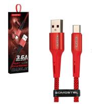 Opakowanie SOMOSTEL KABEL USB MICRO USB 3.6A SOMOSTEL CZERWONY 3600MAH QUICK CHARGER QC 3.0 1M POWERLINE SMS-BW06 RED OPLOT TEKSTYLNY