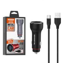 Opakowanie SOMOSTEL ŁADOWARKA SAMOCHODOWA 5A CZARNA MIERNIK + KABEL MICRO 30W 2XUSB DUAL QUICK CHARGE QC 3.0 METAL SMS-A89 CZARNA