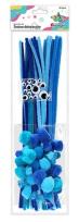 Opakowanie Zestaw druciki, pompony, oczka niebieski 80szt