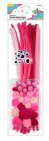 Opakowanie Zestaw druciki, pompony, oczka różowe 80szt