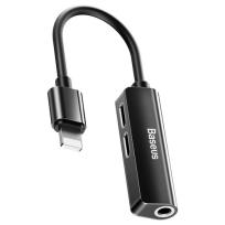 Okładka książki BASEUS CALL52-01 ADAPTER AUDIO LIGHTNING DO MINI JACK 3.5MM I 2X LIGHTNING (CZARNY)