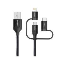 Okładka książki CHOETECH KABEL 3W1 USB A -> LIGHTNING/MICRO USB/USB-C 1.2M MFI CERTIFIED NYLONOWY IP0030