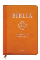 Okładka książki Biblia pierwszego Kościoła żółta z paginatorami