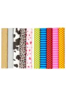 Opakowanie BIBUŁA MARSZCZONA TOP 2000 CREATINIO 25X200 MAŁY MIX WZORY: srebro, złoto, łaty, cętki, serca, zielono żółte groszki, niebieskie paski, czerwono-czarne groszki, rożowe paski, czerwono zółte groszki KOMPLET 10 SZTUK