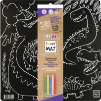 Opakowanie Czarna mata Strigo Funny Mat Dinozaury 40x40 cm + kreda