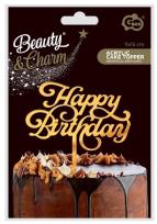 Opakowanie Dekoracja akrylowa na tort Happy Birthday złota