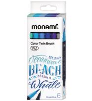 Opakowanie Dwustronne pisaki z końcówkami pędzelkowymi Color Twin Brush Ocean Blue 6 kolorów