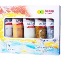 Opakowanie Farby akrylowe 75ml 5 kolorów brokat HAPPY COLOR