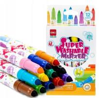 Opakowanie Flamastry zmywalne z fibrową końcowką12 kol DELI