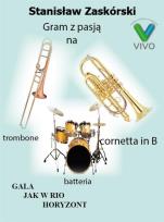 Okładka książki Gram z pasją na trombone cornetta in B batteria
