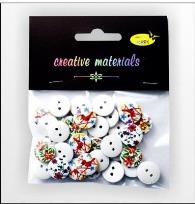 Opakowanie Guziki drewniane białe nadruk kwiaty 15mm 15g