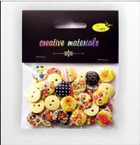 Opakowanie Guziki drewniane kremowe nadruk kwiaty 15mm 15g