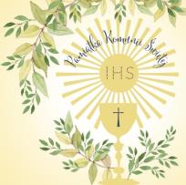 Opakowanie Karnet Swarovski kwadrat CL105 Komunia IHS Kielich