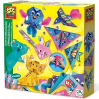 Opakowanie Kolorowe origami z brokatem i piórami