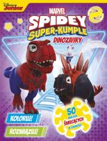 Okładka książki Koloruj! Rozwiązuj! 50 naklejek świecących w ciemności. Dinozaury. Marvel Spidey i Super-kumple