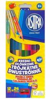 Opakowanie Kredki ołówkowe trójkątne dwustronne Astra 12 szt. 24 kolory z temperówką
