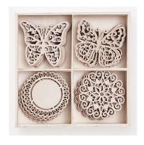 Opakowanie Kształty z drewna dekory i motyle 20szt