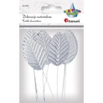 Opakowanie Liście materiałowe na druciku 10szt srebrne