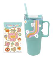 Opakowanie Metalowy kubek 600ml z uchem i słomką Stokrotki