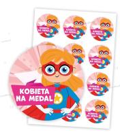Opakowanie Naklejki Dzień Kobiet - Kobieta na medal 60mm 24sz