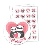 Opakowanie Naklejki walentynkowe - Pandy 40mm 24szt.