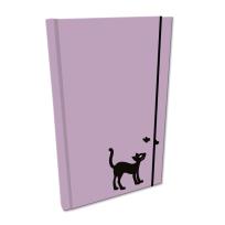 Opakowanie Notes A5 gładki  z gumką Soft Touch lakier UV kot fiolet pastel