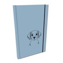 Opakowanie Notes A5 gładki z gumką Soft Touch lakier UV pies labrador niebieski