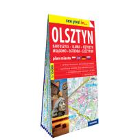 Okładka książki Olsztyn, Bartoszyce, Iława, Kętrzyn, Mrągowo, Ostróda, Szczytno; papierowy plan miasta 1:15 000