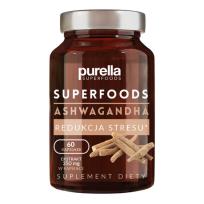 Opakowanie Purella Superfoods Redukcja Stresu Ashwagandha Suplement diety 30g, 60 kapsułek - 350mg