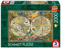 Opakowanie Puzzle 2000 Mapa świata i mityczne stworzenia