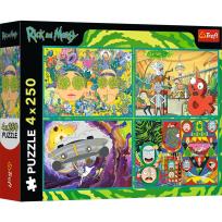 Opakowanie Puzzle 4x250 Zakręcony świat Ricka i Morty TREFL