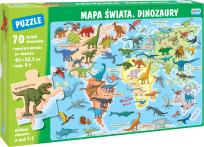 Okładka książki Puzzle 70 elementów. Mapa świata. Dinozaury