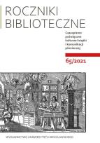 Okładka książki Roczniki Biblioteczne LXV 65/2021