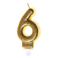 Opakowanie Świeczka urodzinowa 6 złoty brokat
