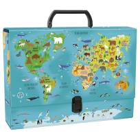Opakowanie Teczka twarda A4 z rączką mapa Świata zwierzęta