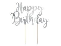 Opakowanie Topper na tort Happy Birthday srebrny 22,5cm