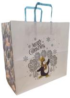 Opakowanie Torebka biała KRAFT 320x300x150 Święta Pingwin