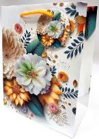 Opakowanie Torebka ozdobna matowa 18x23x10cm białe kwiaty