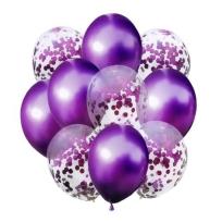 Opakowanie Zestaw balonów metalik z konfetti FIOLET