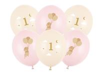 Opakowanie Balony Myszki z cyferką 1 Pale Pink 30cm 6szt