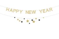 Opakowanie Baner Happy New Year z gwiazdkami złoty 300cm