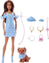 Opakowanie Barbie Jednakowa stylizacja Lalka i piesek Groszki