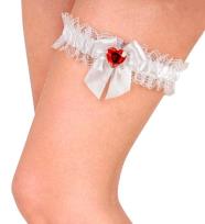 Opakowanie Biała podwiązka z czerwonym kryształowym sercem