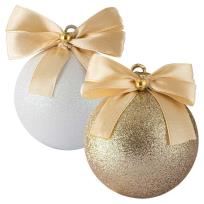 Opakowanie Bombki z kokardą biała złota 2szt