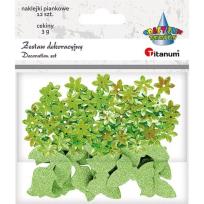 Opakowanie Cekiny kwiaty + naklejki mix jasnozielone 12szt