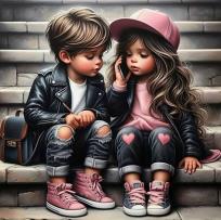 Opakowanie Diamentowa Mozaika Dziewczynka i chłopiec na schodach NO-2001528