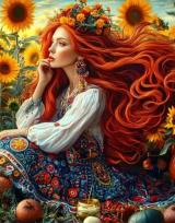Opakowanie Diamentowa Mozaika Kobieta w polu słoneczników rude włosy NO-2003118