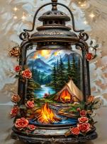 Opakowanie Diamentowa Mozaika Lampion z namiotem i ogniskiem w górach NO-2003111