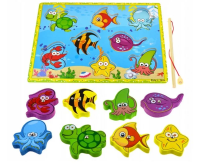 Opakowanie Drewniane puzzle magnetyczne z wędką i rybkami