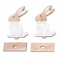 Opakowanie Drewniane zajączki z futerkiem i podstaw 10cm 2szt